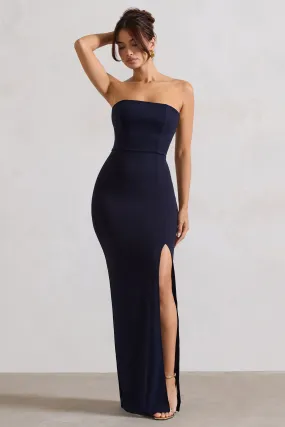 Belle of The Ball | Navy Bandeau Maxi Dress With Split Hem