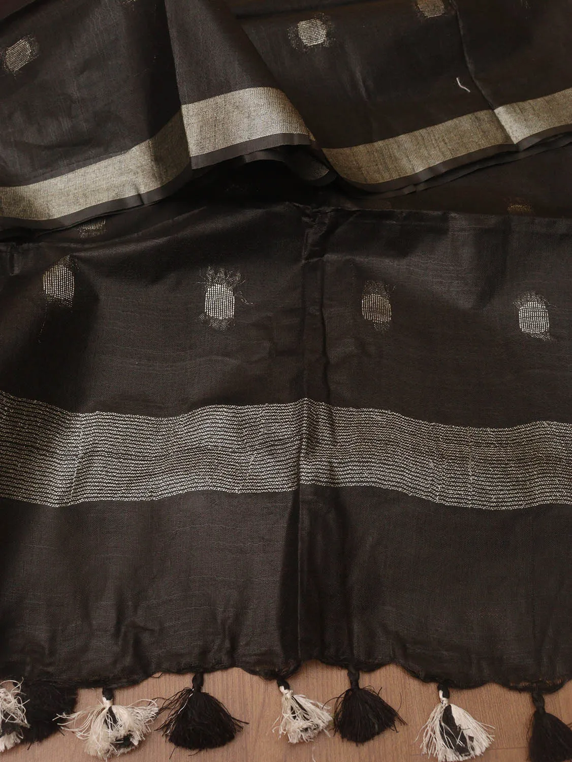 Black Bhagalpur Handloom Linen Cotton Dupatta