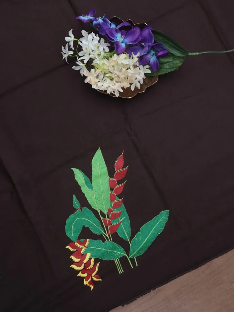 Black Hand Painted Cotton Satin Blouse Fabric ( 1 Mtr )