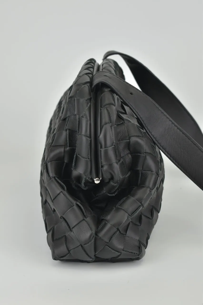 Black Intrecciato Woven Hydrology Messenger Bag