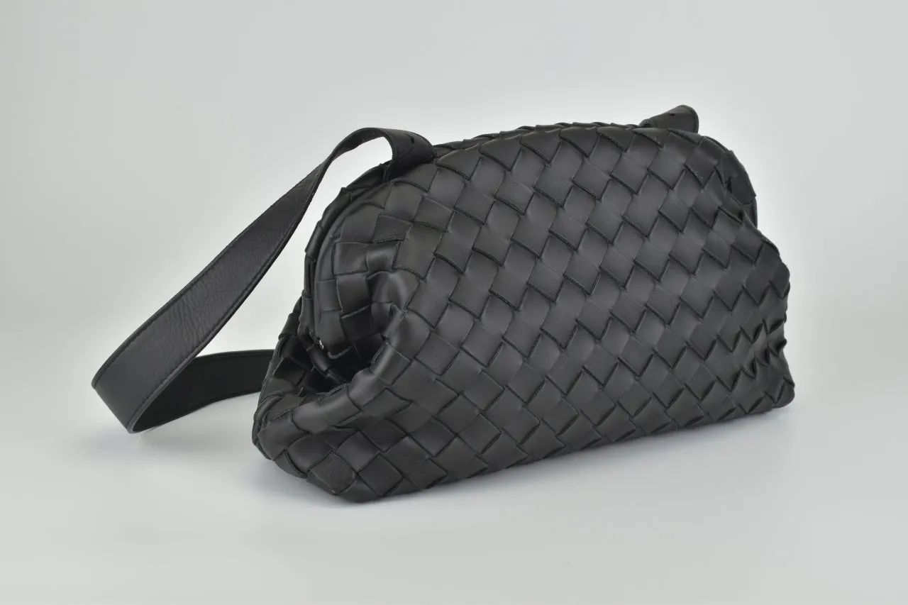 Black Intrecciato Woven Hydrology Messenger Bag