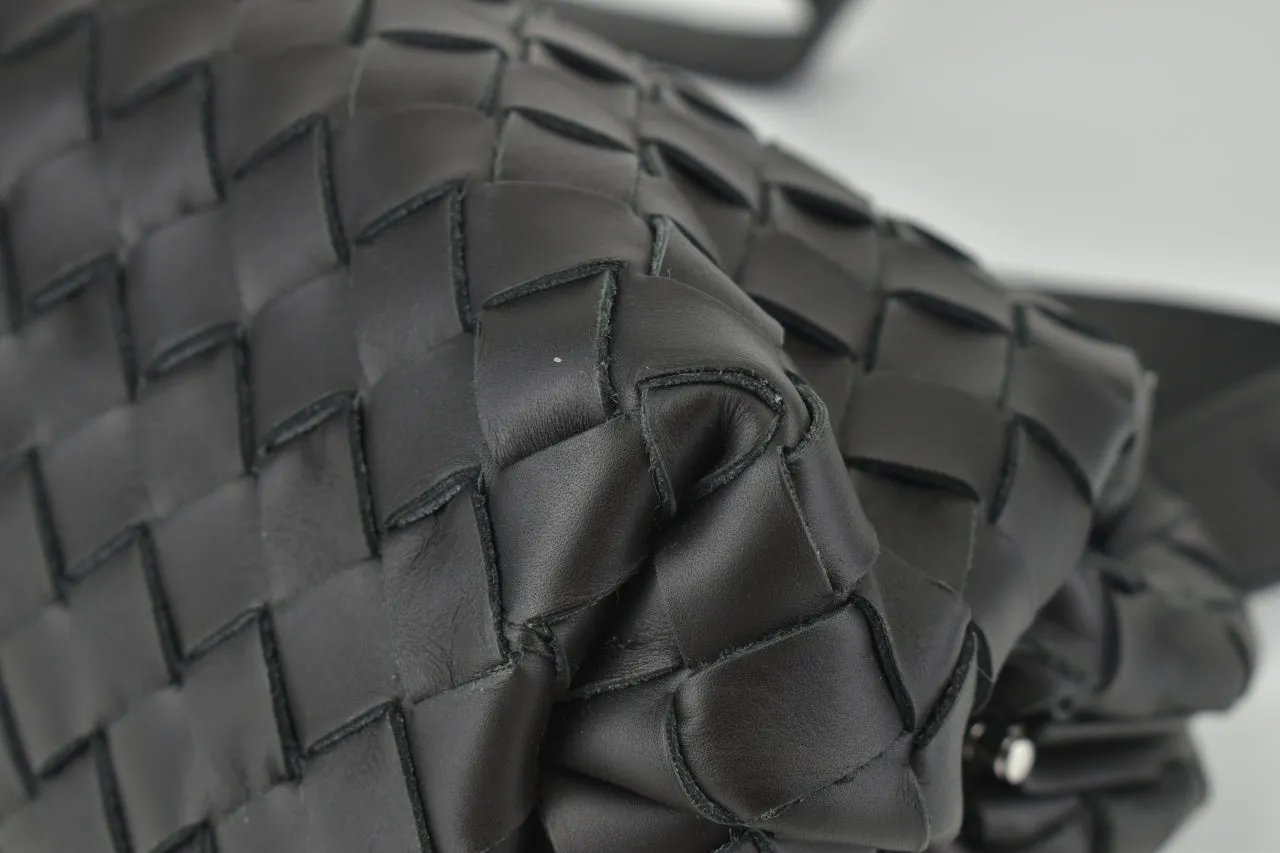 Black Intrecciato Woven Hydrology Messenger Bag