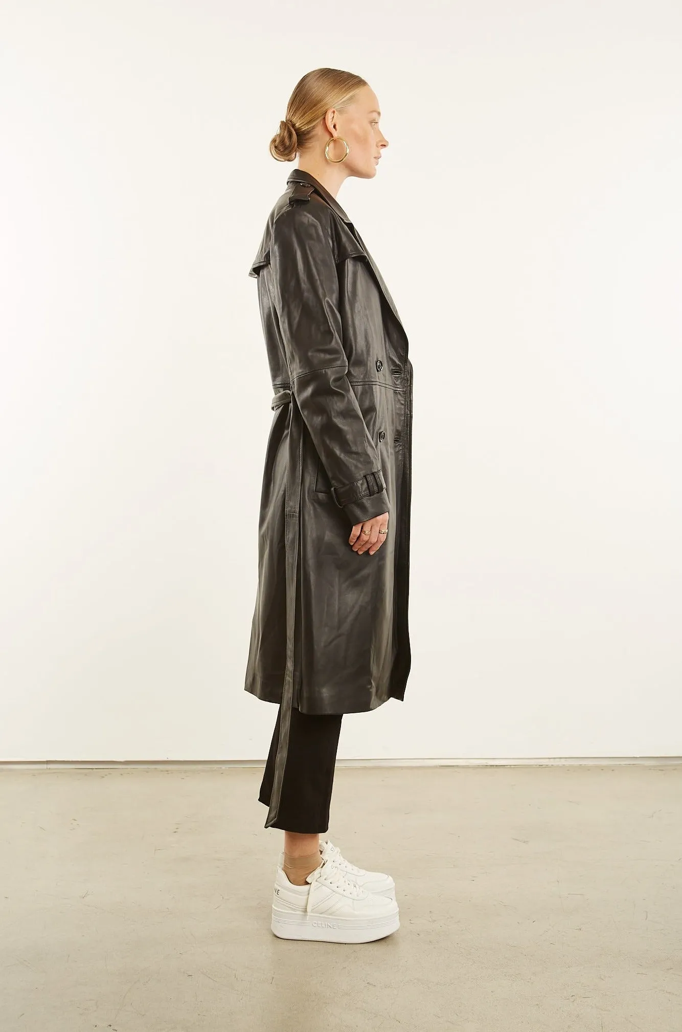 Black Leather Trench Coat