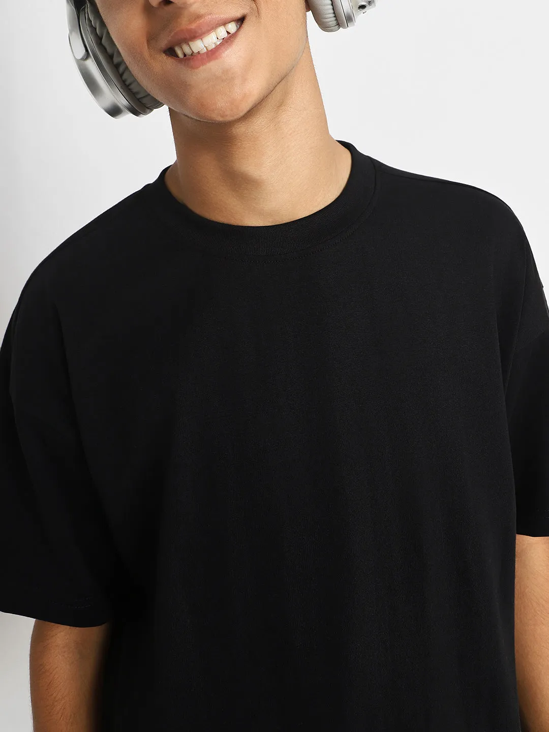 Black Oversized Solid Boys T-shirt