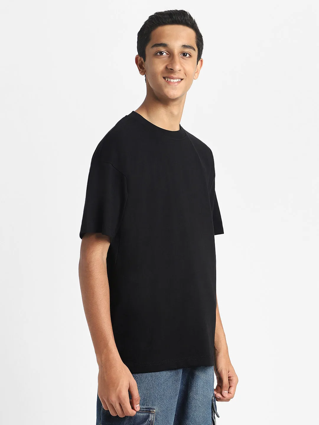 Black Oversized Solid Boys T-shirt