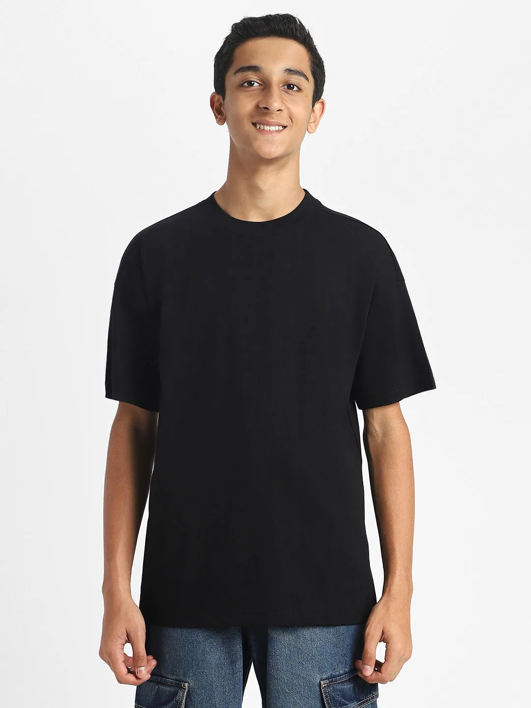 Black Oversized Solid Boys T-shirt