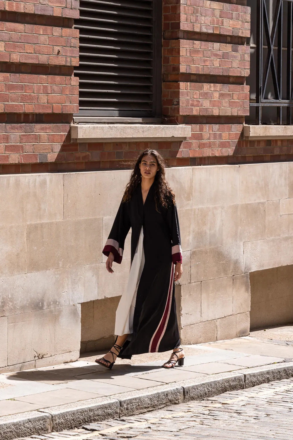 Black Red Open Abaya