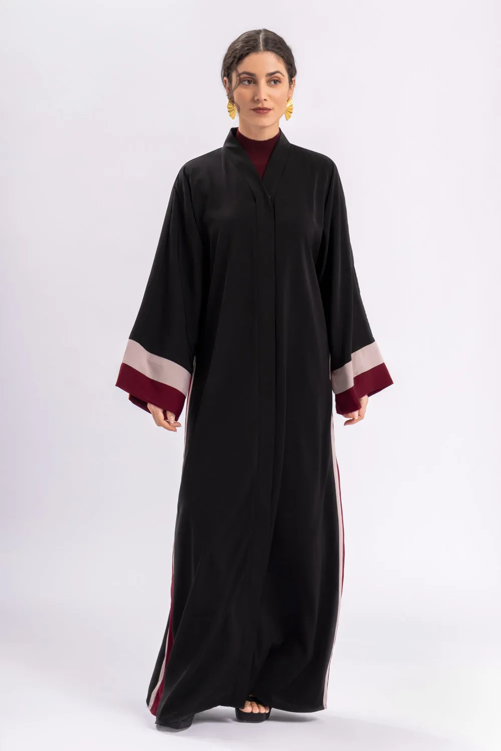 Black Red Open Abaya