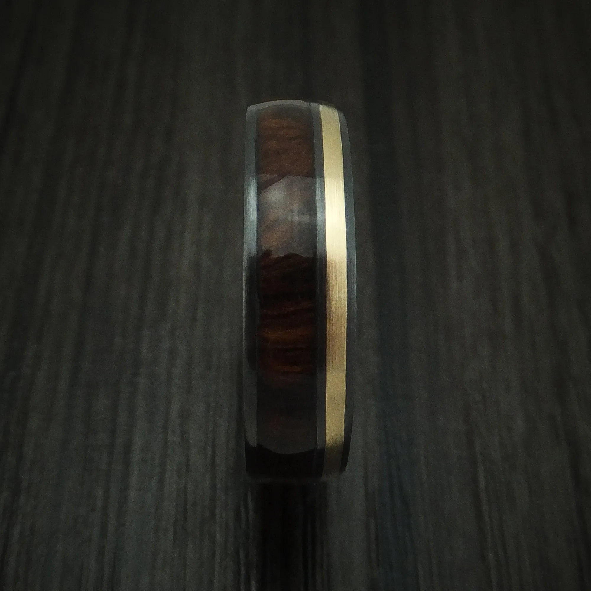 Black Zirconium and Gold Men's Ring with Hardwood Inlay Custom Made