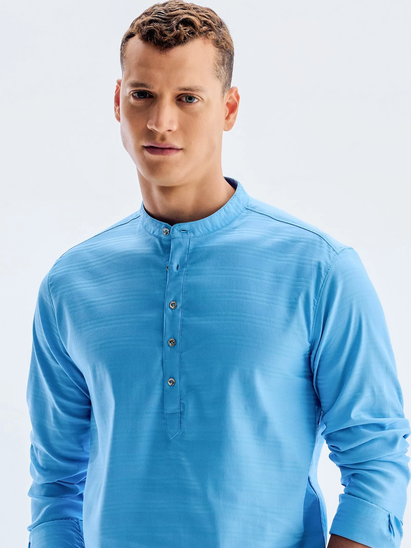 Blue Stretch Solid Kurta