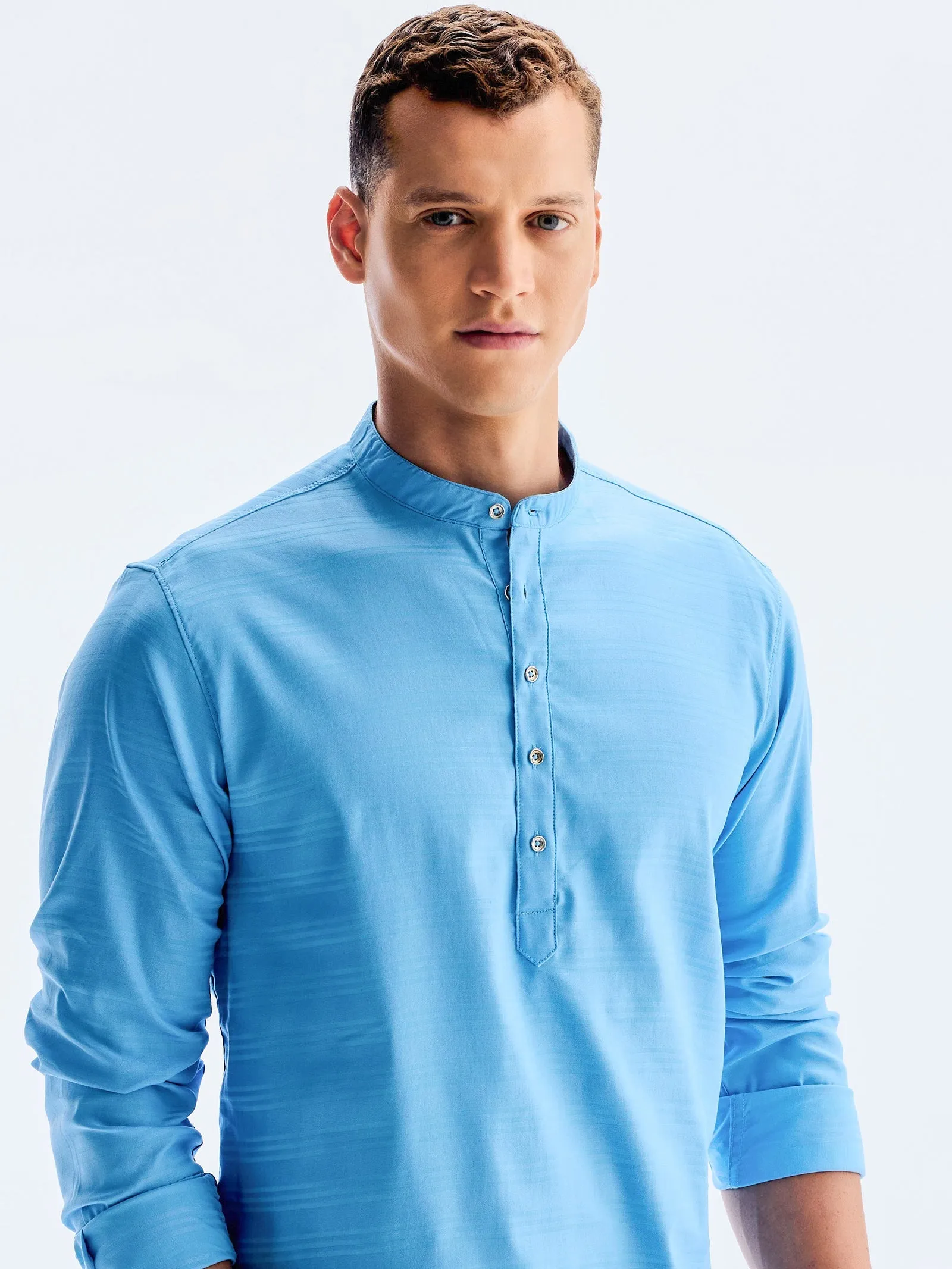 Blue Stretch Solid Kurta