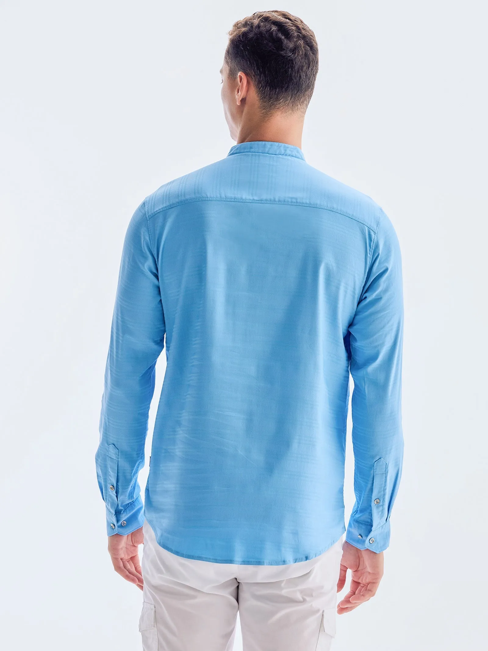 Blue Stretch Solid Kurta