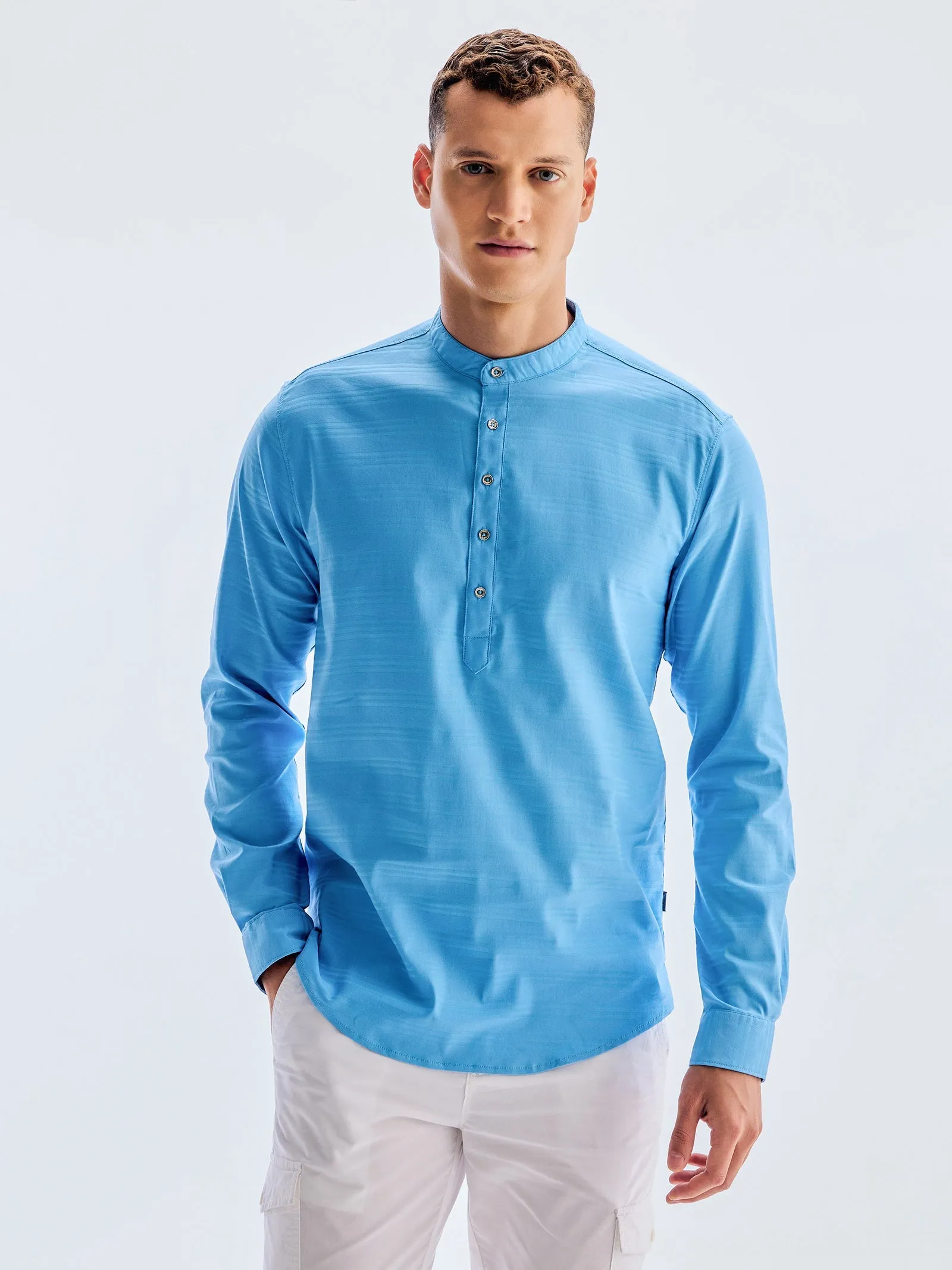 Blue Stretch Solid Kurta