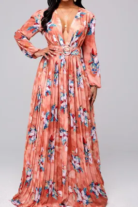 Bohemian Print Split Joint Fold V Neck Straight Dresses