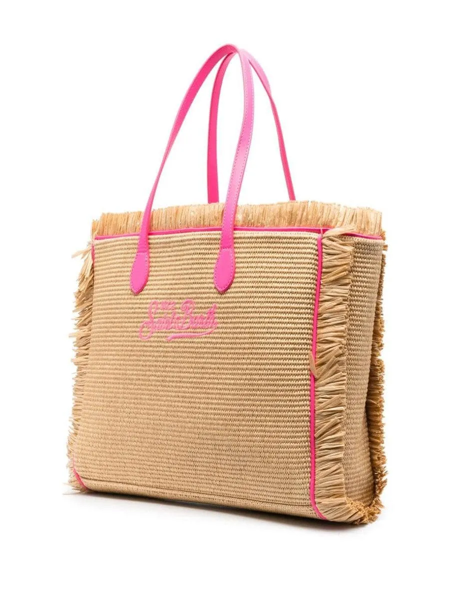 Borsa da Spiaggia Vanity con Frange e Logo Ricamato