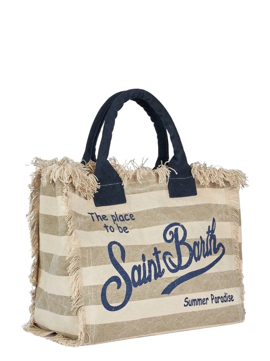 Borsa Tote Vanity a Righe in Tela di Cotone