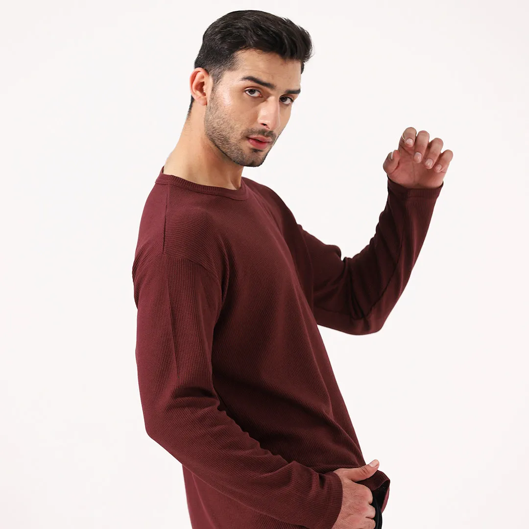 Burgundy Long Sleeve Waffle T-Shirt