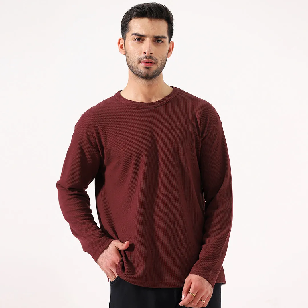 Burgundy Long Sleeve Waffle T-Shirt