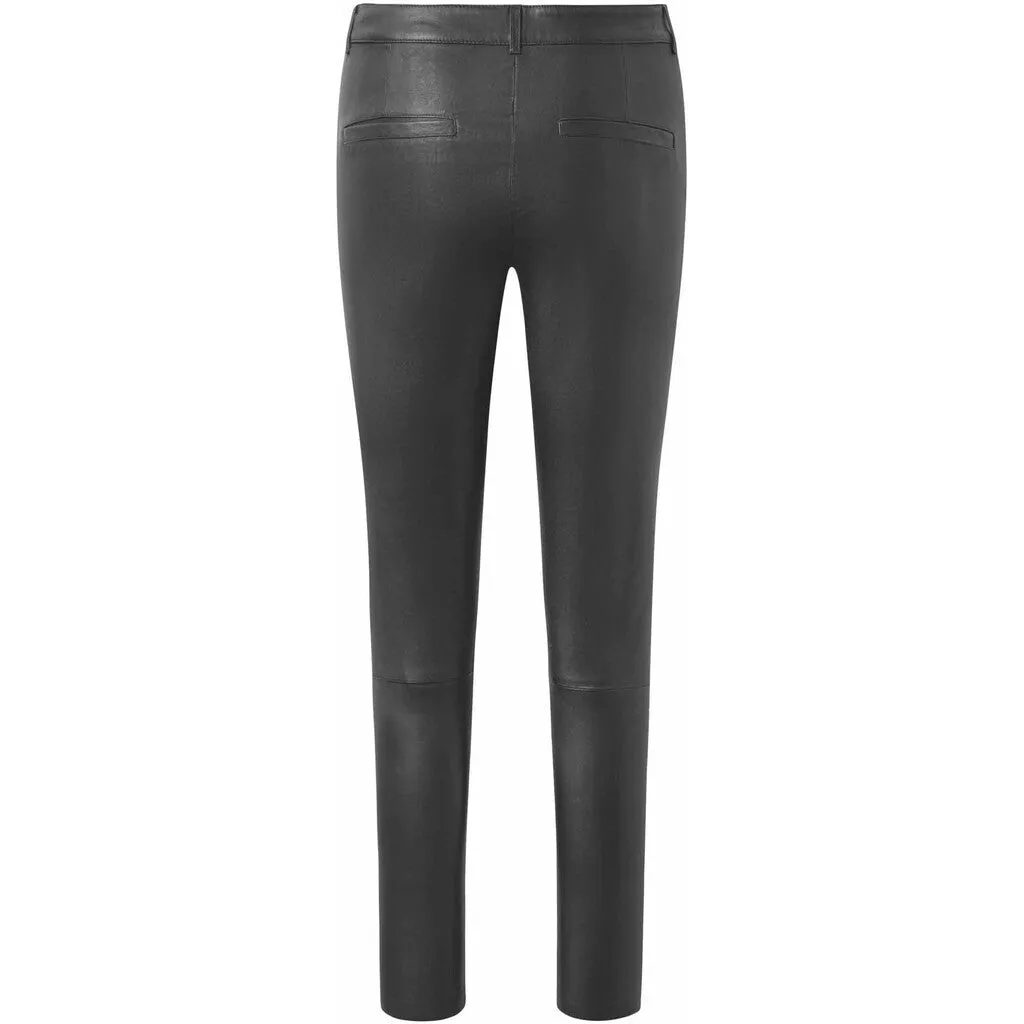 Caroline RW chino stretch leather pant / 14256 - Dark grey