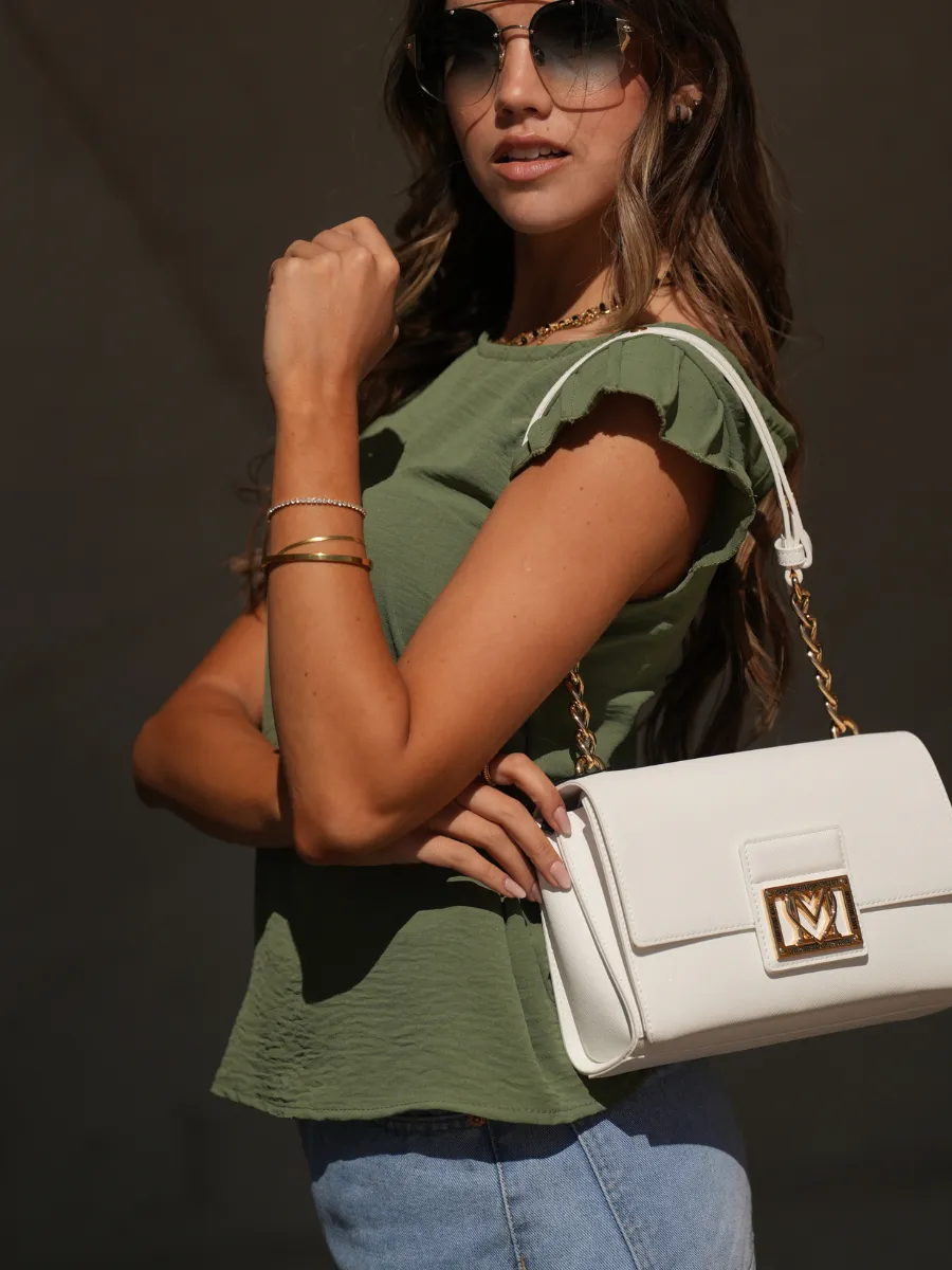 CASUAL CHIC SHOULDER BAG WITH METAL LOGO