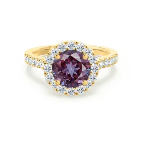 CECILY - Chatham® Lab Grown Alexandrite & Diamond 18k Yellow Gold Halo Ring