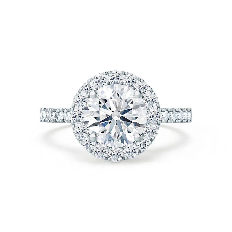 CECILY - Round Moissanite & Diamond 18k White Gold Halo