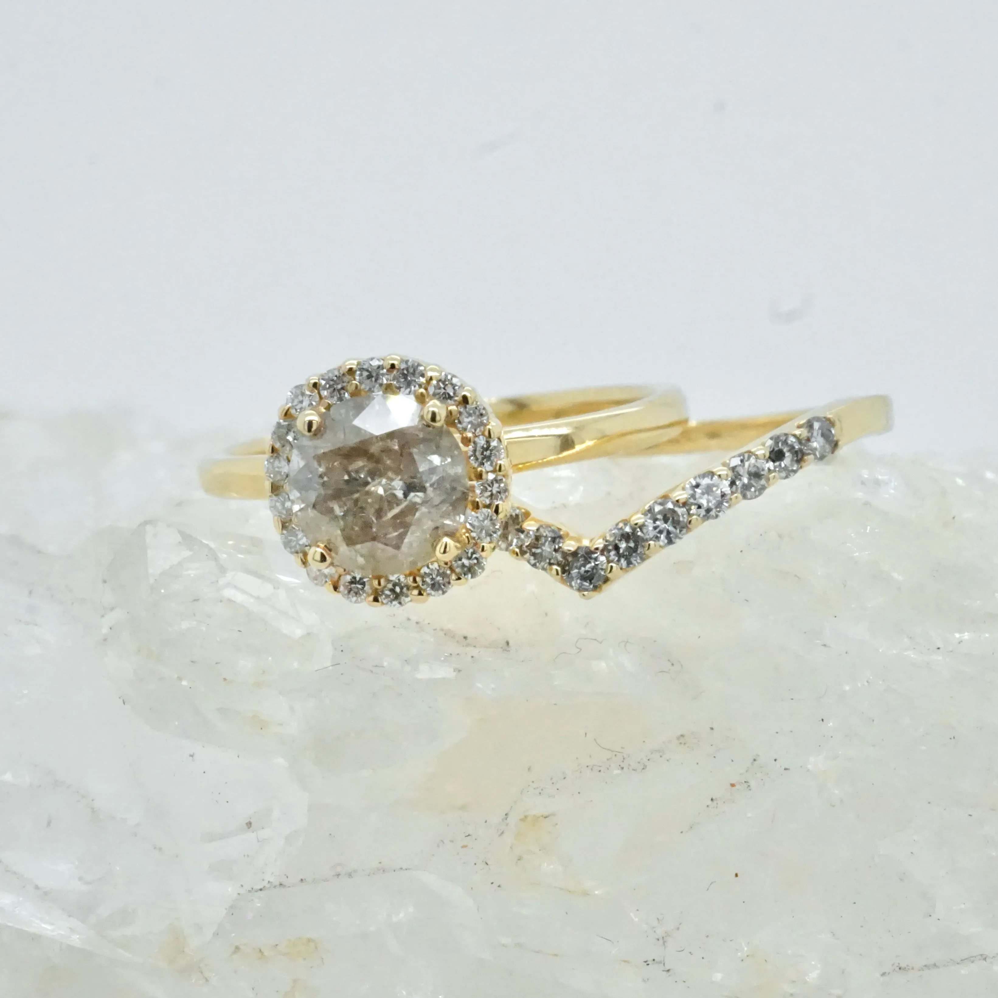 Champagne Diamond Engagement Ring - Salt and Pepper Diamond Halo Engagement Ring -