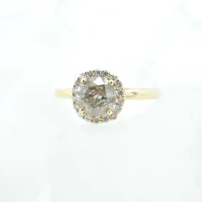 Champagne Diamond Engagement Ring - Salt and Pepper Diamond Halo Engagement Ring -