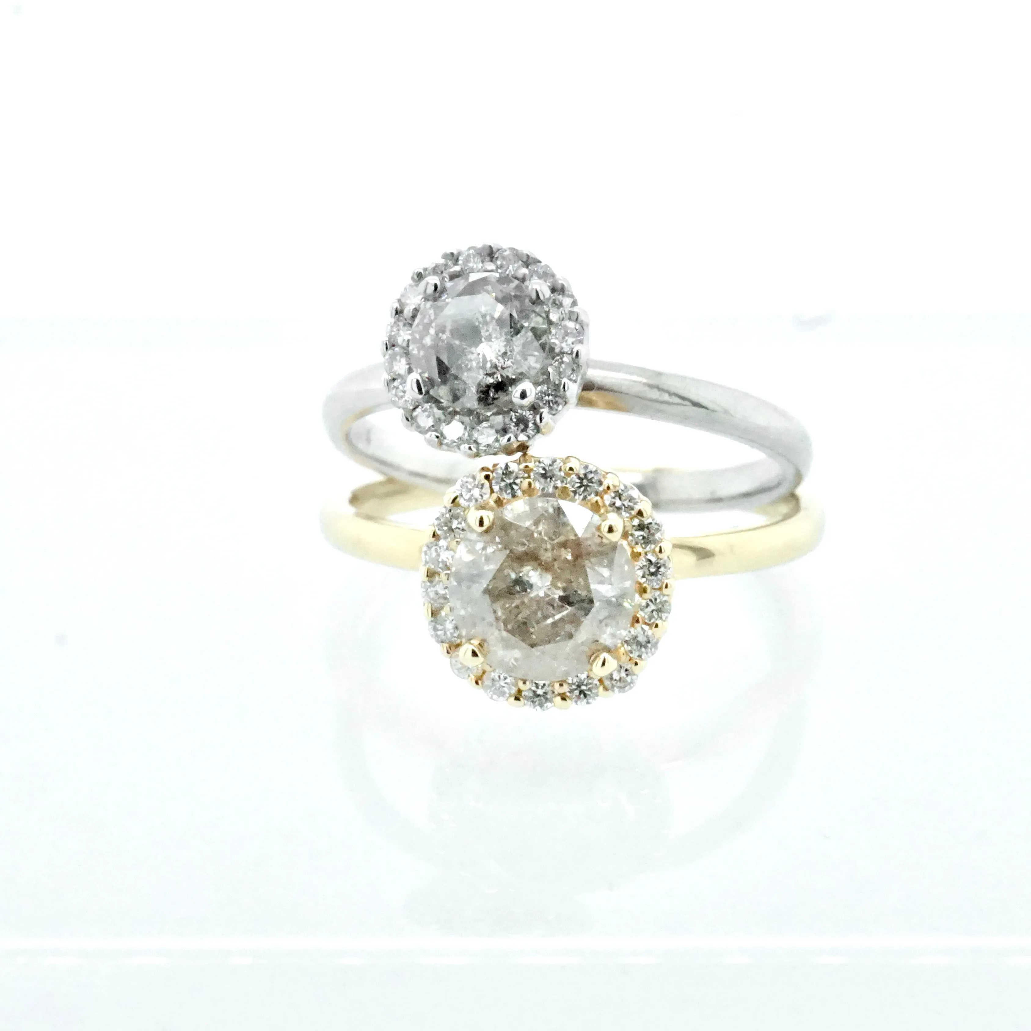 Champagne Diamond Engagement Ring - Salt and Pepper Diamond Halo Engagement Ring -