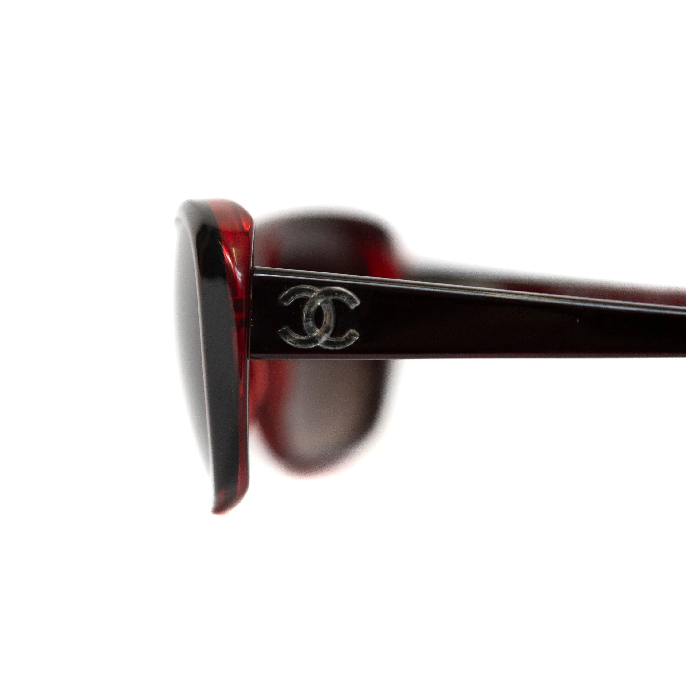 Chanel Red Tone Oval Sunglasses