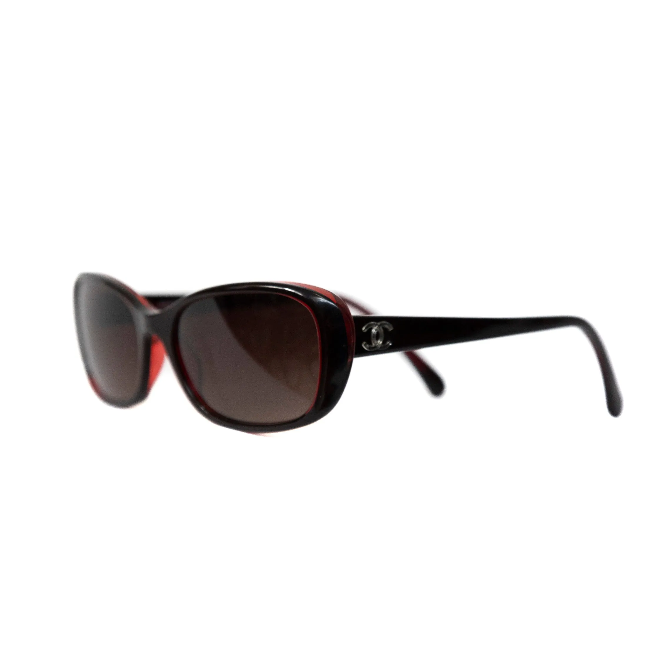 Chanel Red Tone Oval Sunglasses