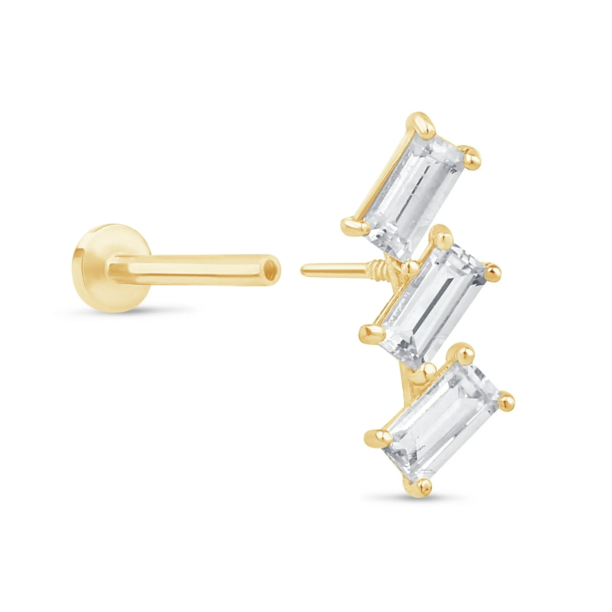 Chic Baguette Cascade Drop Earring  in 14k Solid Yellow Gold