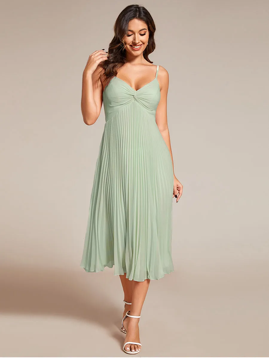 Chiffon Bownot Neck Midi Length Wholesale Wedding Guest Dress