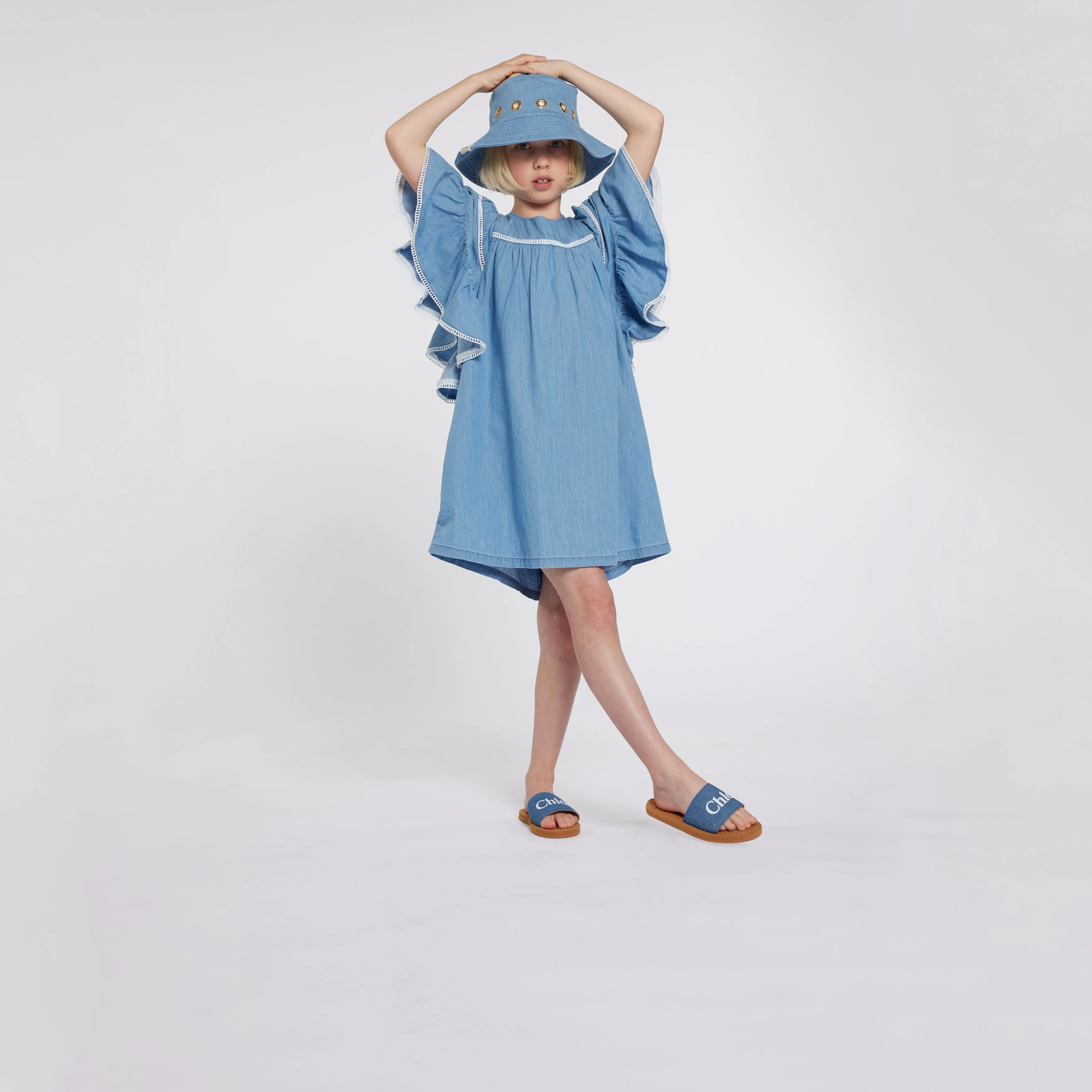 Chloé Ruffled Short Sleeve Denim Dress