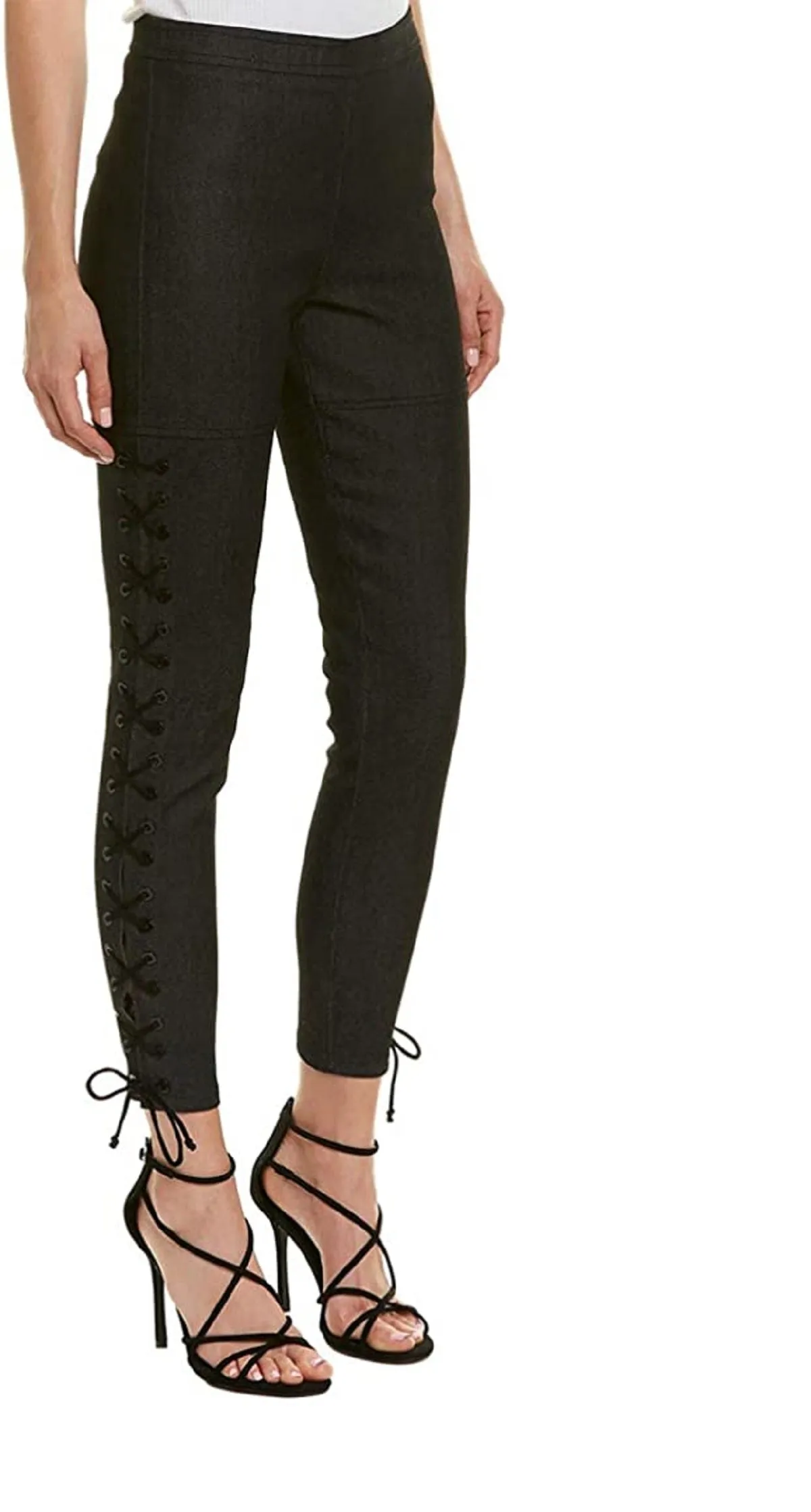 Cinq A Sept Women's Kiran Lace-Up Stretch Denim Skinny Pants, Black, 4 X 27