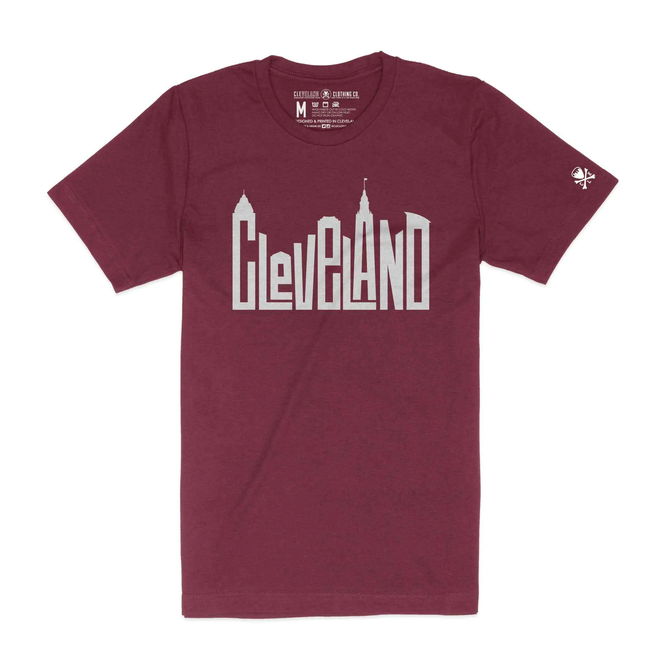 Cleveland Skyline Letters - Wine/Gold - Unisex Crew T-Shirt