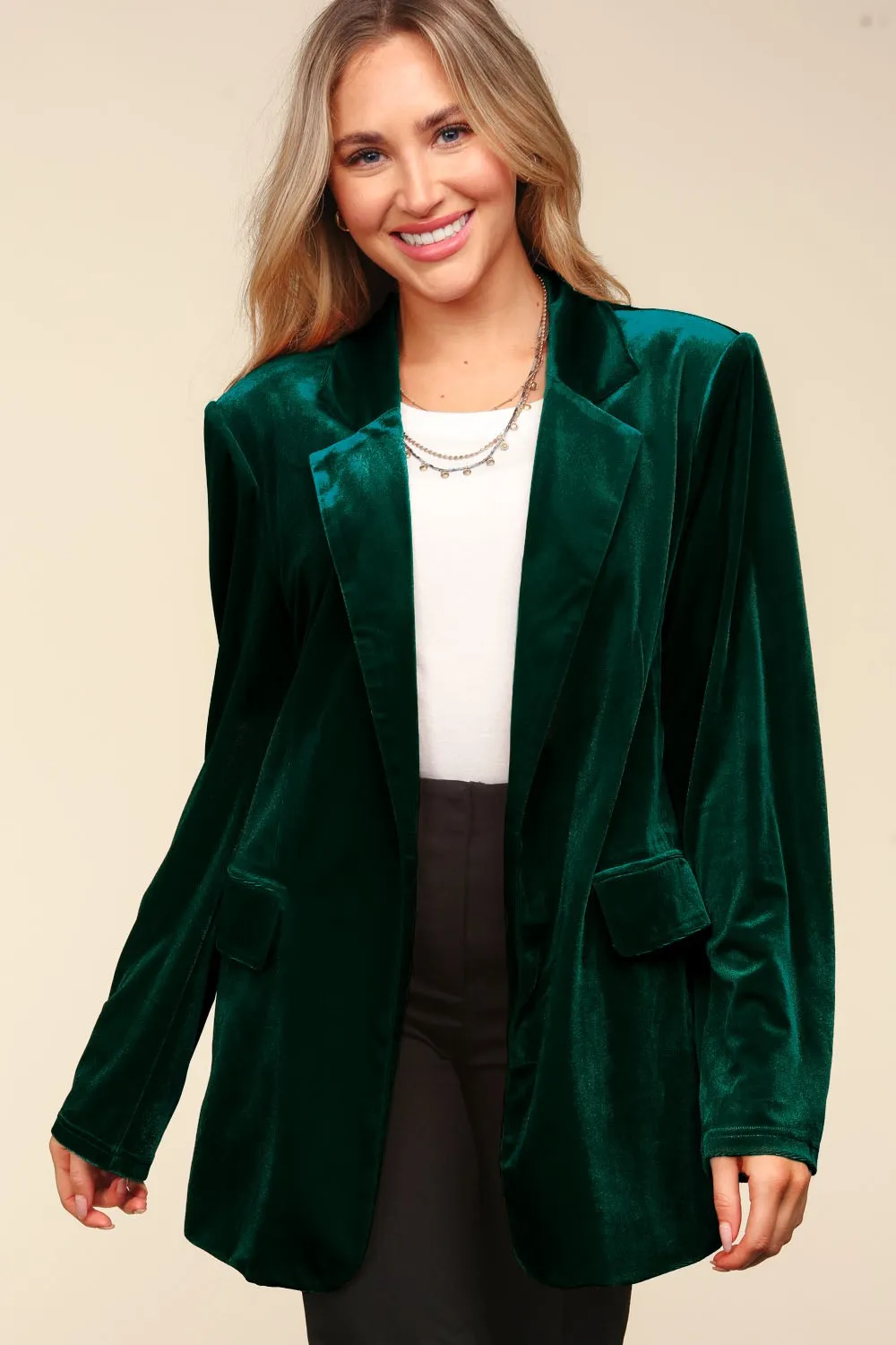 COLLAR AND LAPEL SOLID VELVET BLAZER JACKET