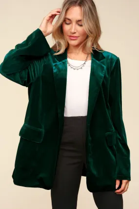 COLLAR AND LAPEL SOLID VELVET BLAZER JACKET