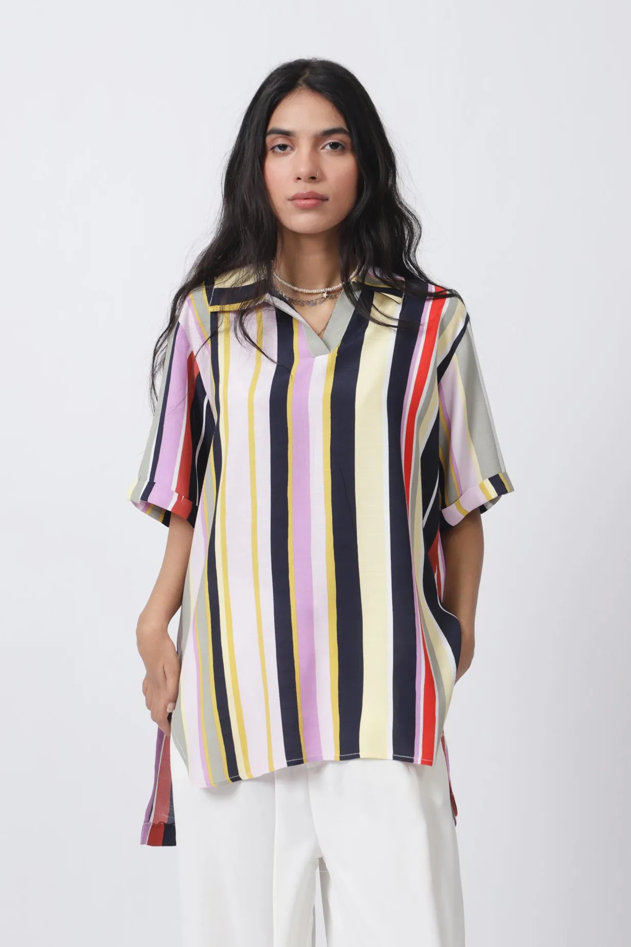 COLLARED STRIPED TOP