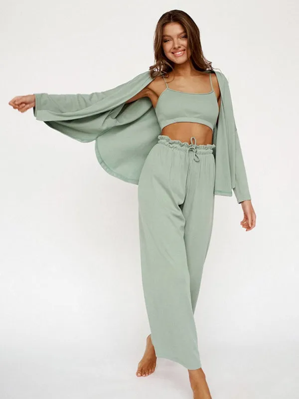 Comfortable women's pajamas  for home wear three-piece set