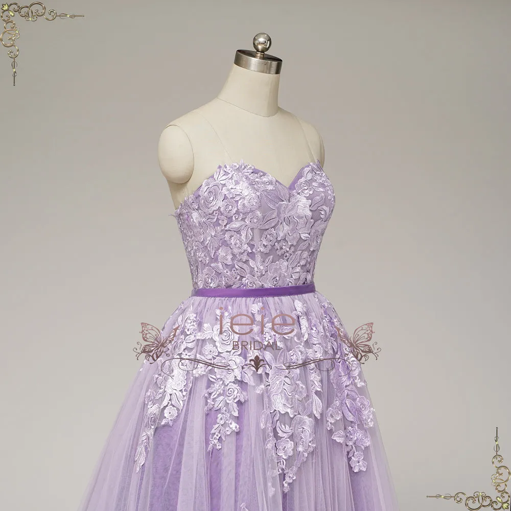 Convertible Purple Lace Wedding Dress with Overskirt | VASPER