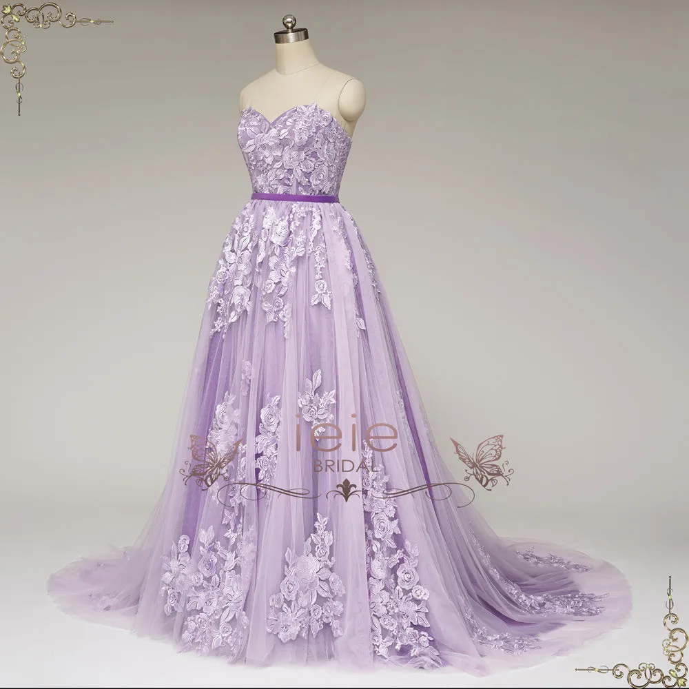 Convertible Purple Lace Wedding Dress with Overskirt | VASPER