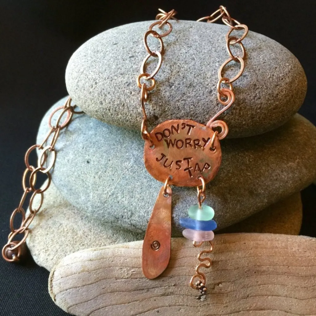 Copper & Sea Glass Tapping Necklace, EFT, Emotional Freedom Techniques