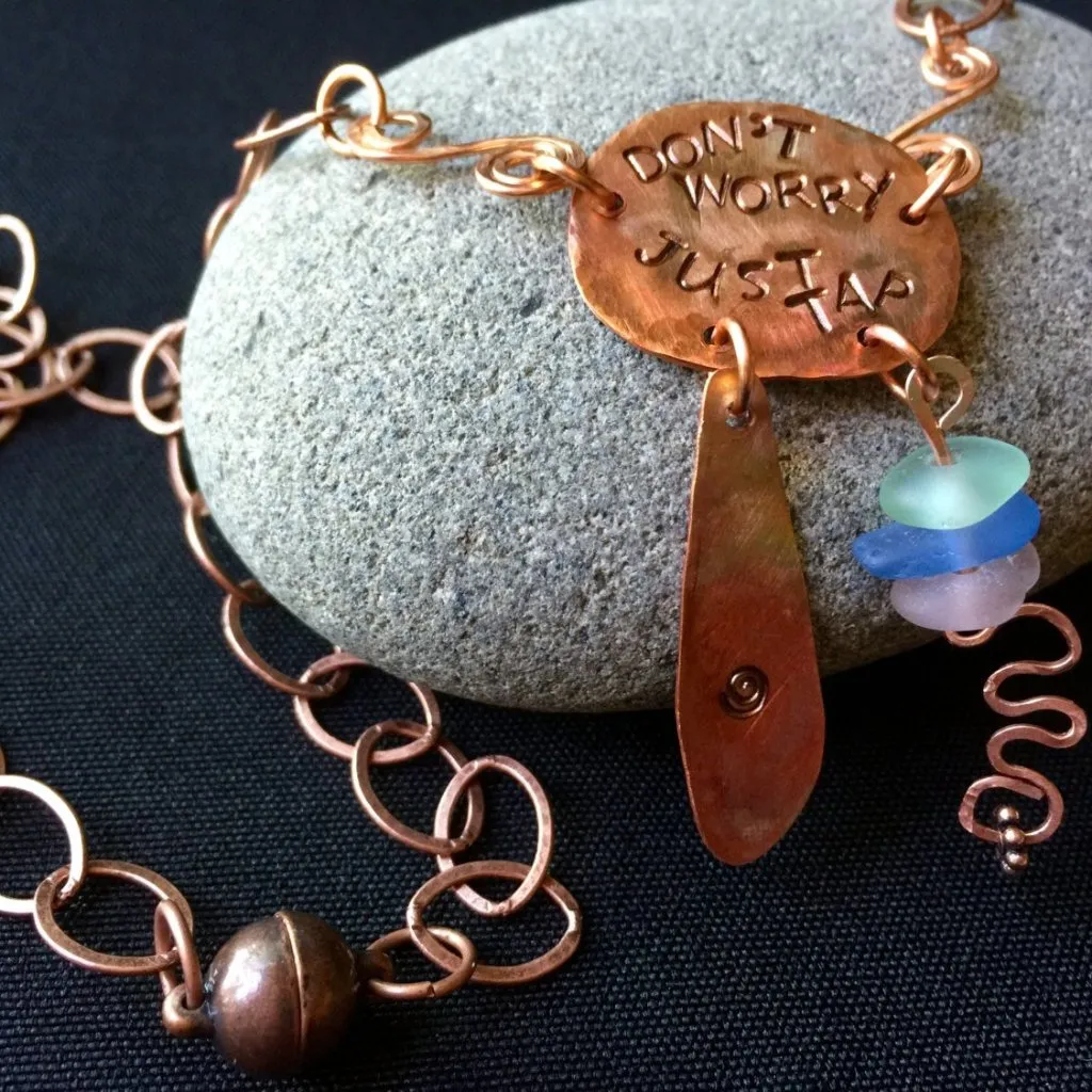 Copper & Sea Glass Tapping Necklace, EFT, Emotional Freedom Techniques