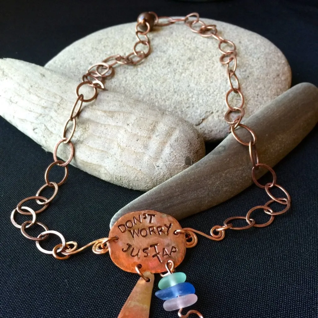 Copper & Sea Glass Tapping Necklace, EFT, Emotional Freedom Techniques