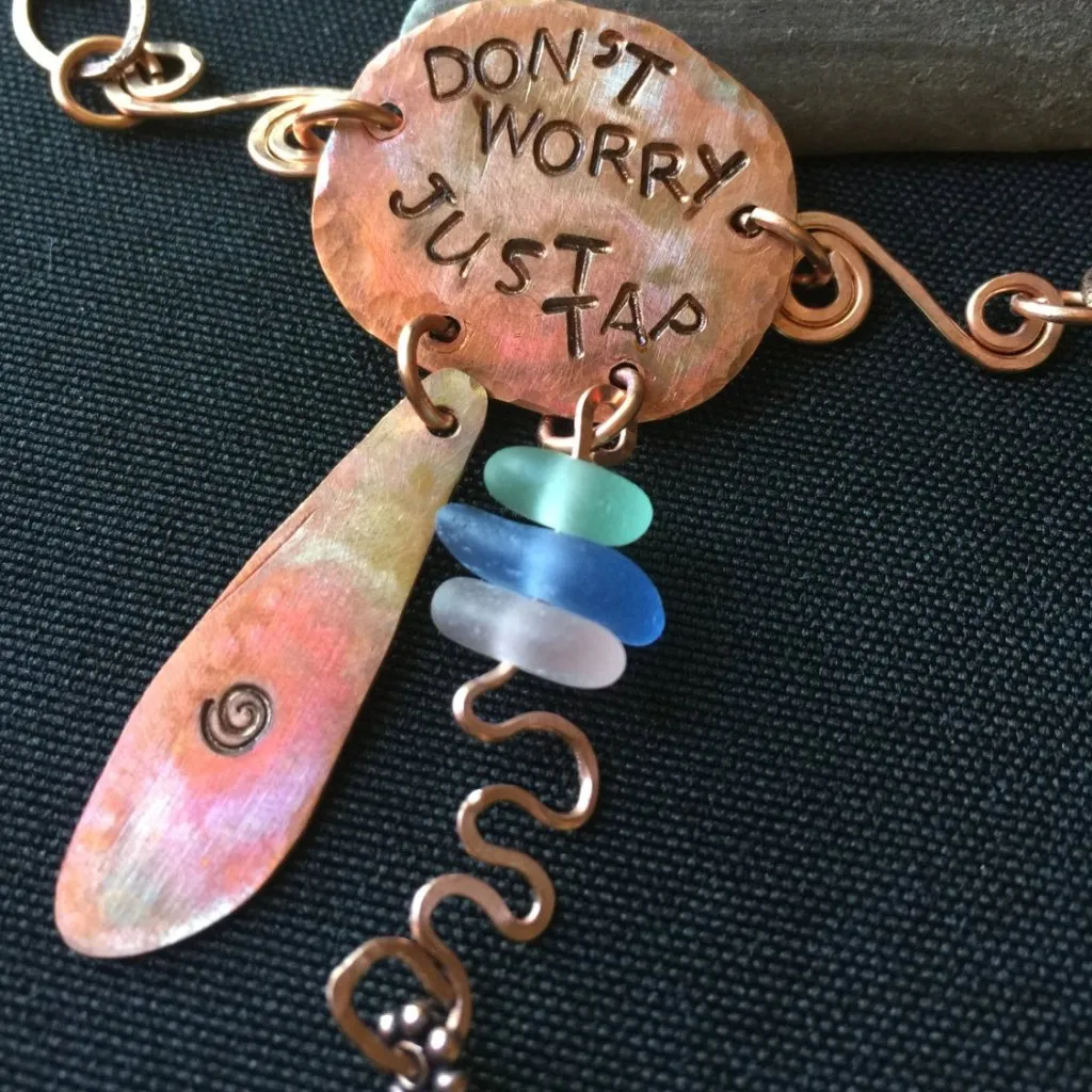 Copper & Sea Glass Tapping Necklace, EFT, Emotional Freedom Techniques