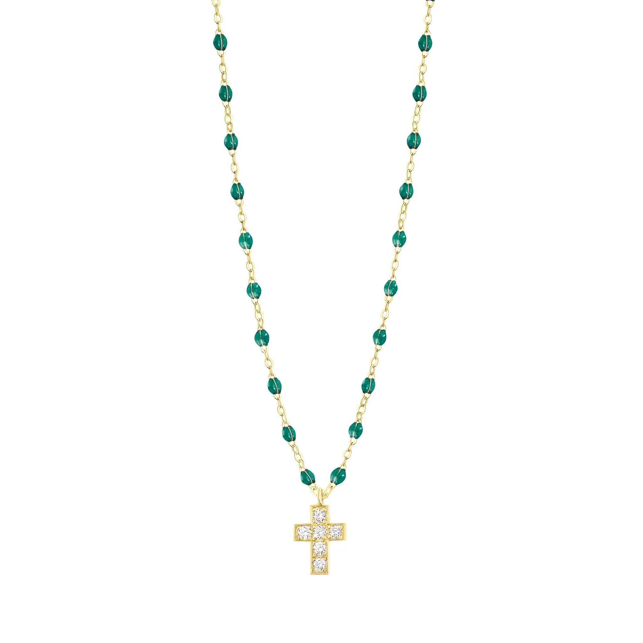 Cross Charm Classic Gigi Emerald diamond necklace, Yellow Gold, 16.5"