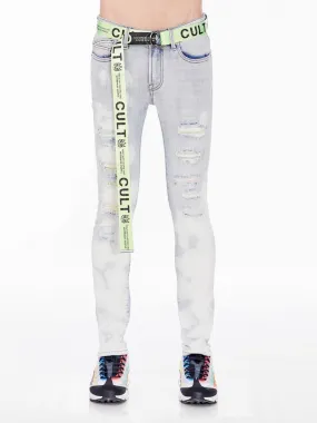 Cult Of Individuality Belted Bleach Skinny Jeans