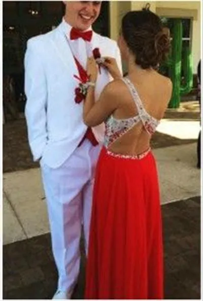 Custom Made A Line One Shoulder Red Backless Long Prom Dresses, Backless Long Formal Dresses