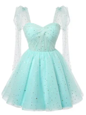 Cute Blue A-line Long Sleeves Mini Short Prom Homecoming Dresses,Party Dress,CM1002